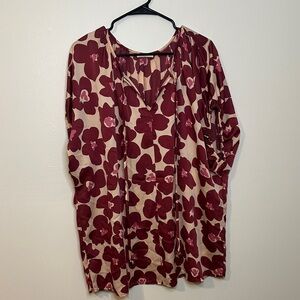 Red and cream floral blouse
